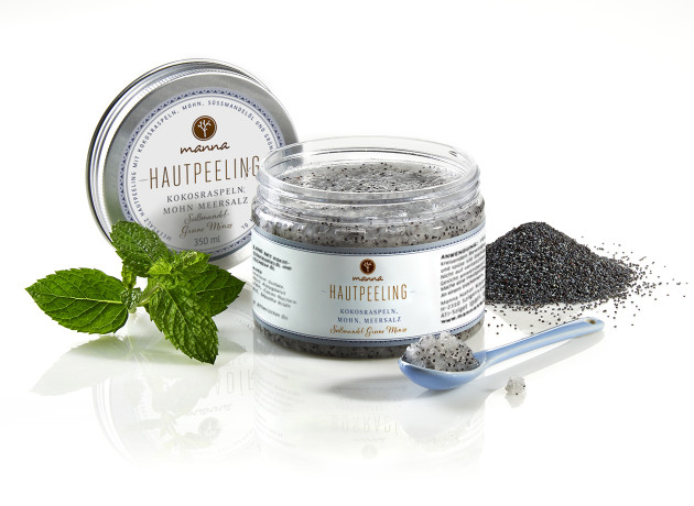 manna hautpeeling - kokosraspeln, mohn, meersalz