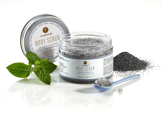 manna scrub - coconut shavings, poppy seeds, sea salt